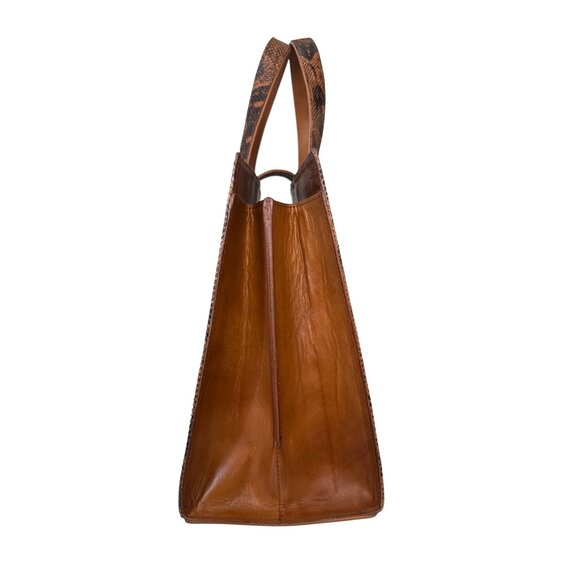 Snake Leather Handbag With Double Handles & Snap Closure - Picture 3 of 11